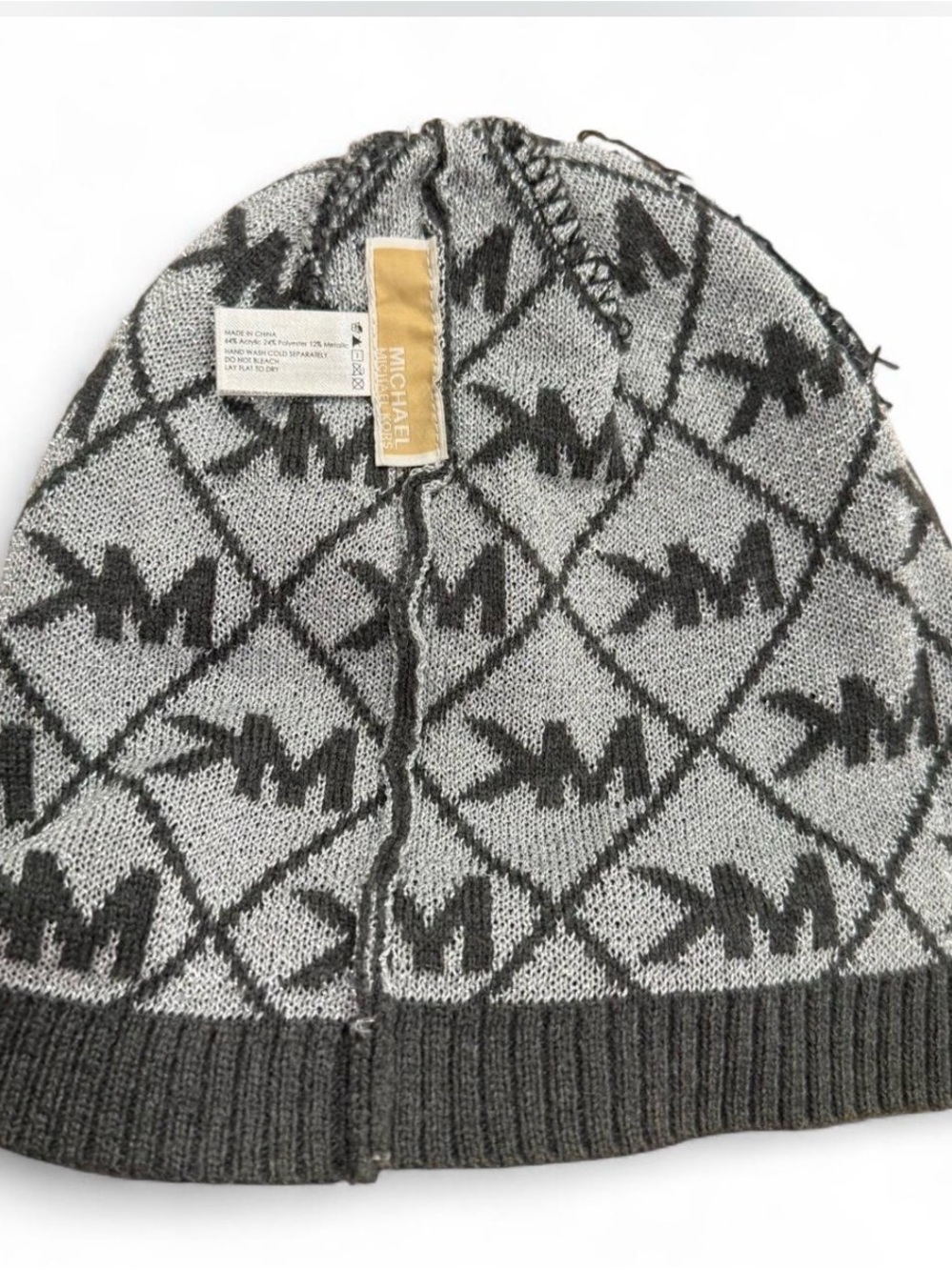 Michael Kors Charcoal & Light Gray MK Logo Knit Beanie - Picture 5 of 5